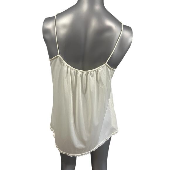 Vtg Camisole Slip Top Satin White Floral Lace Medium Cami Cottage Fairy Tank Top - Picture 3 of 12